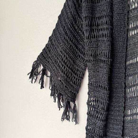 Boho sz One size black open cardigan knit cover up - Picture 3 of 7